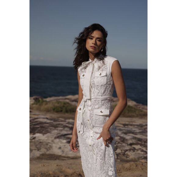 Sonya Moda Layan Lace Maxi Dress in White Formal Event Bridal Shower size S NWT - Picture 4 of 9